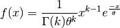 f(x) = \frac{1}{\Gamma(k)\theta^k} x^{k-1} e^{\frac{-x}{\theta}}